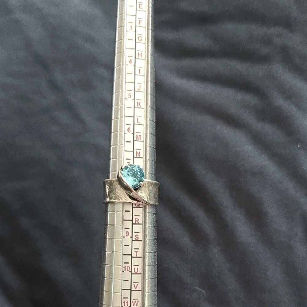 Sterling Silver Wide Band Ring with Embraced Blue Topaz – Size 8